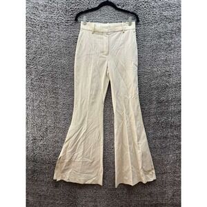 Mango Selection High‎ Rise Flared Linen-Blend Suit Pants Ecru Womens Size 2
